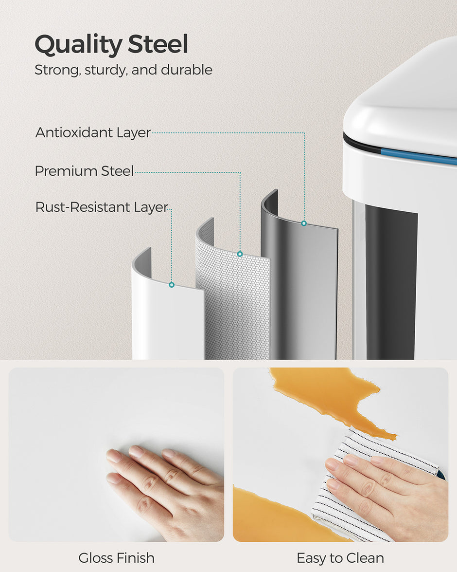 Dual Trash Can – Metal – White – Dual Compartments with Soft Closure and Airtight Design