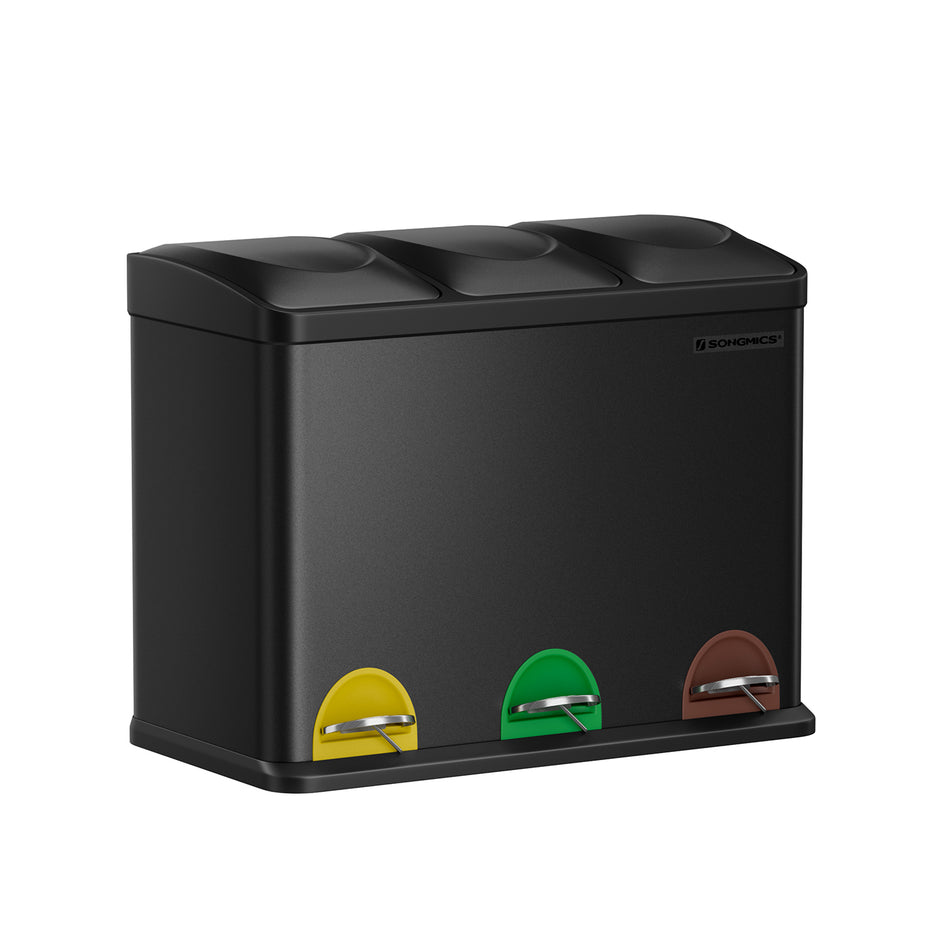 Recycling Bin – Stainless Steel – Silver – 45 Litre Waste Separation System with Three Detachable Compartments