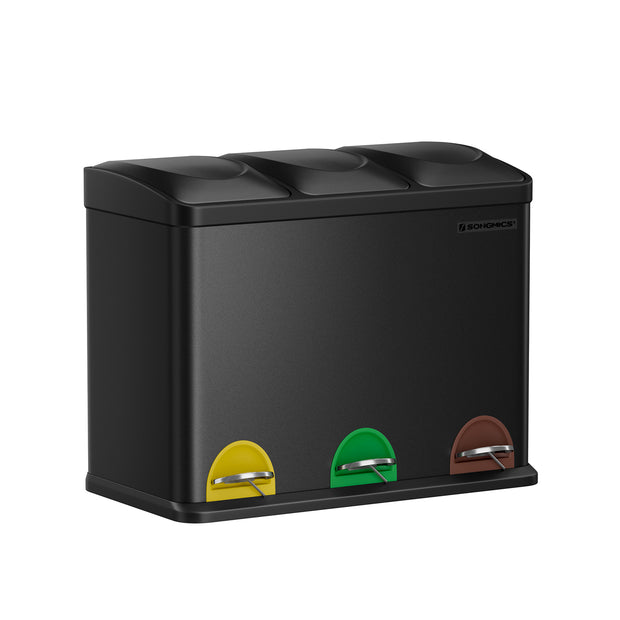 Recycling Bin – Stainless Steel – Silver – 45 Litre Waste Separation System with Three Detachable Compartments
