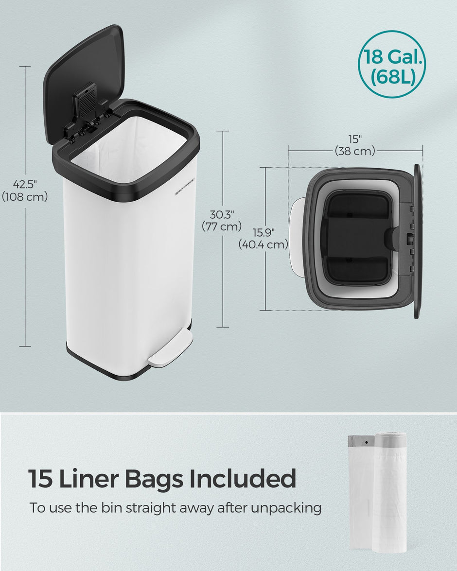Metal Waste Pedal Bin – 68L – Silver – Tall with Lid