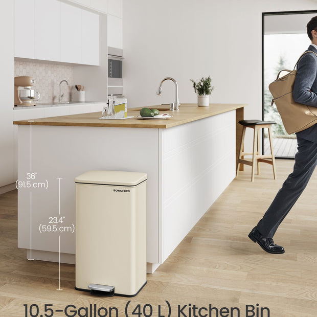 Large Step Rubbish Bin – Steel – Sand Beige – Soft Close with 15 Liner Bags Included