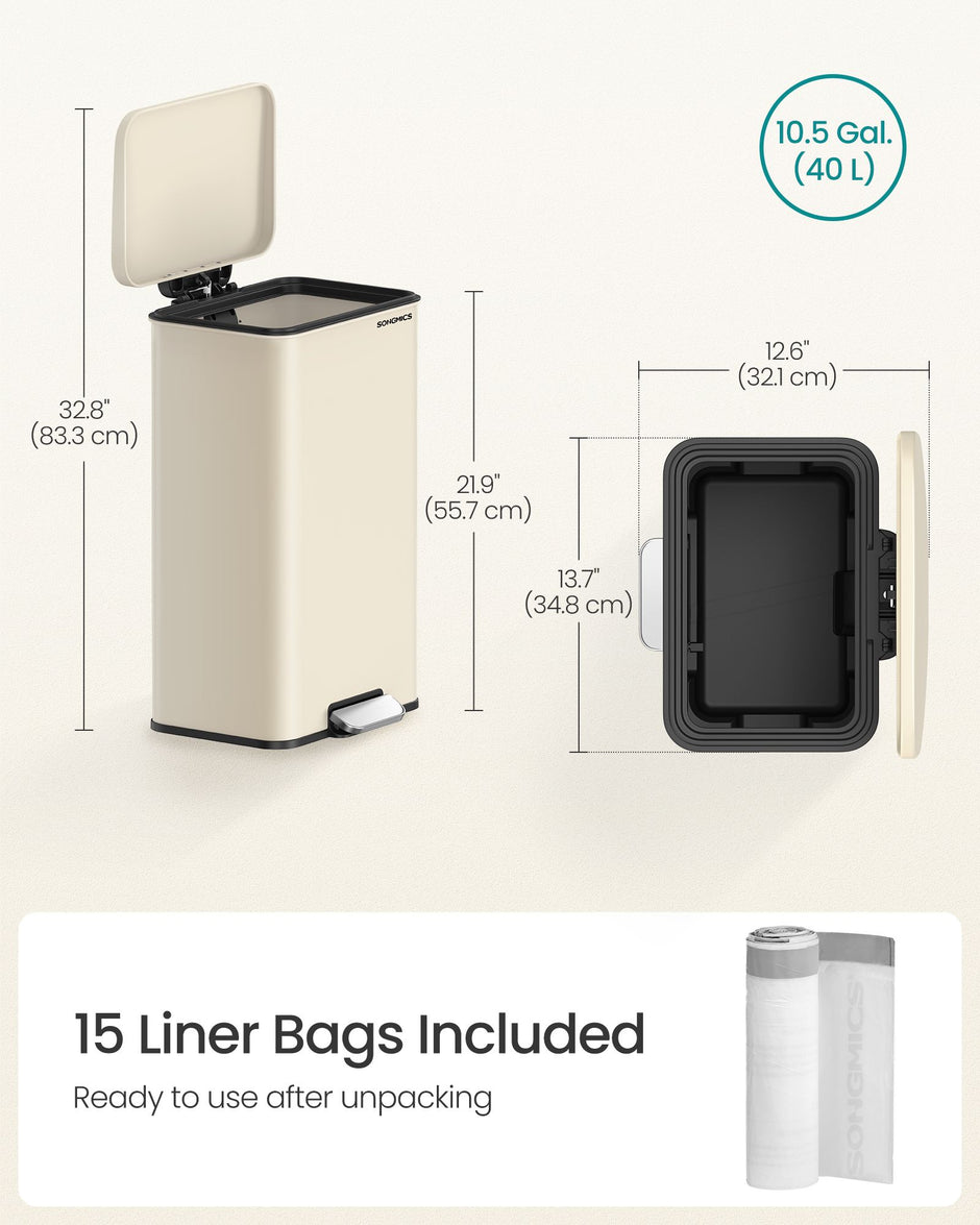 Large Step Rubbish Bin – Steel – Sand Beige – Soft Close with 15 Liner Bags Included
