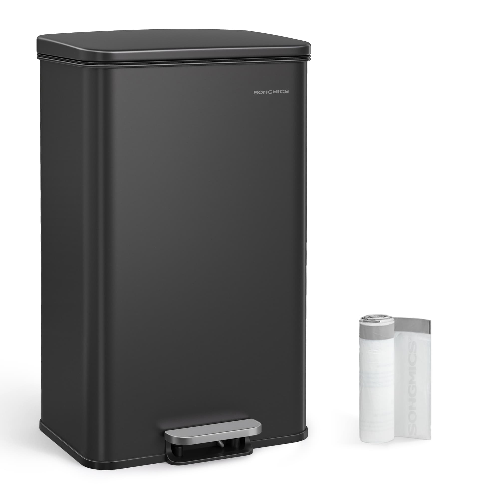 Large Steel Kitchen Bin – Black Finish – Soft Close Lid – 40L Capacity with 15 Liner Bags