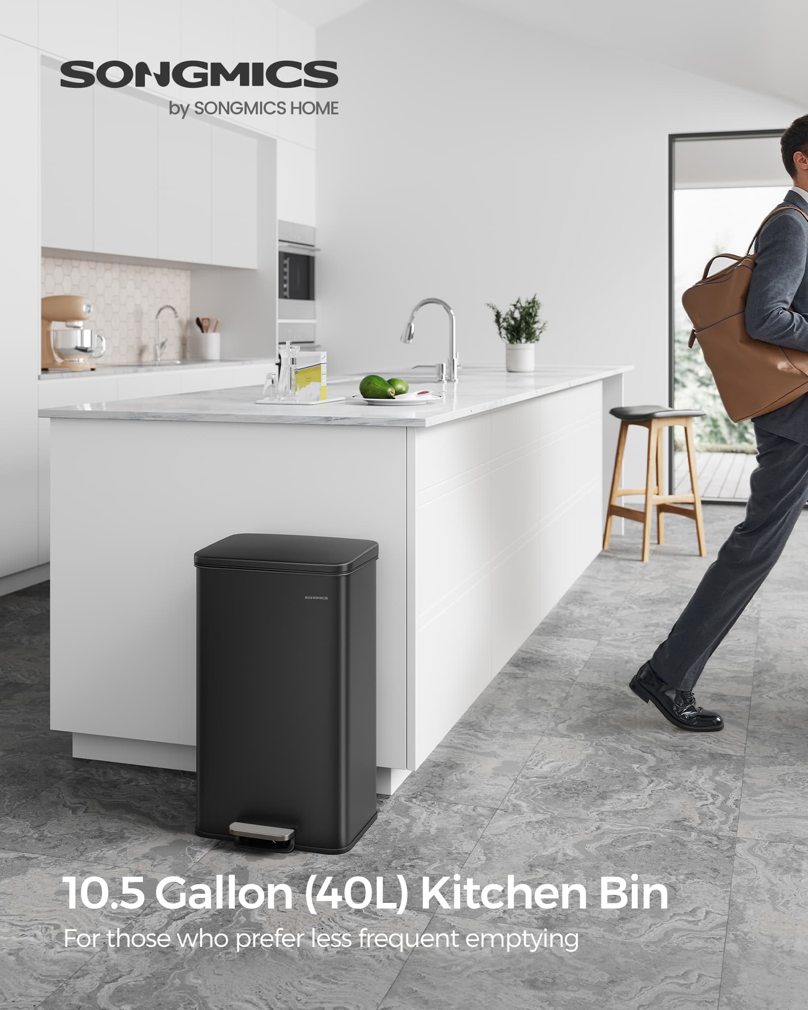 Large Steel Kitchen Bin – Black Finish – Soft Close Lid – 40L Capacity with 15 Liner Bags