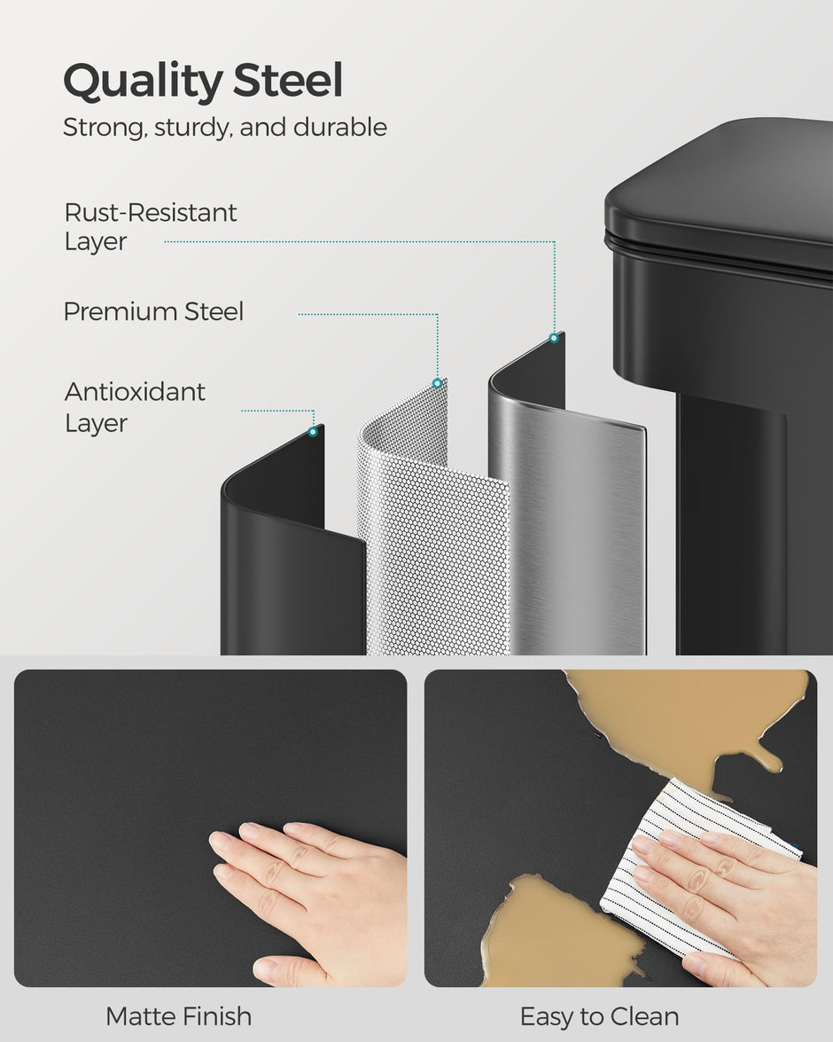 Large Steel Kitchen Bin – Black Finish – Soft Close Lid – 40L Capacity with 15 Liner Bags