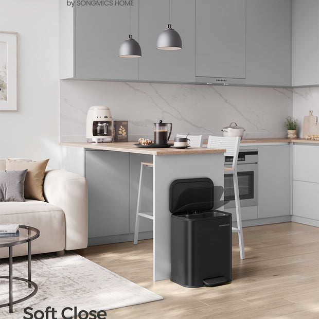 20L Kitchen Bin – Steel – Ink Black – Soft-Close Lid and Wide Non-Slip Pedal