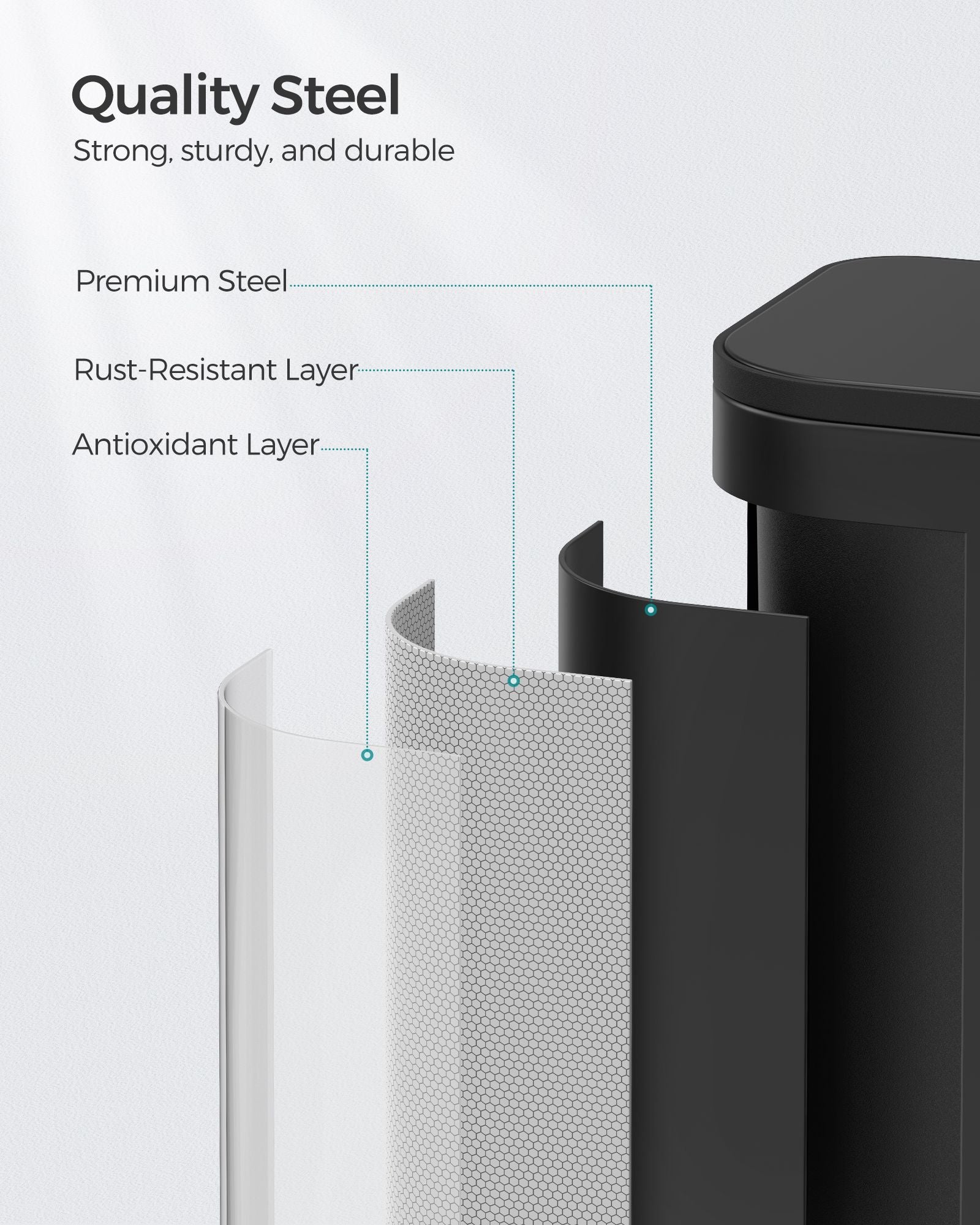 20L Kitchen Bin – Steel – Ink Black – Soft-Close Lid and Wide Non-Slip Pedal