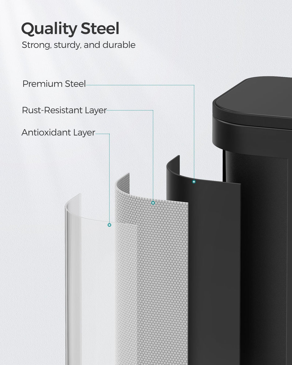 20L Kitchen Bin – Steel – Ink Black – Soft-Close Lid and Wide Non-Slip Pedal