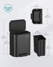 20L Kitchen Bin – Steel – Ink Black – Soft-Close Lid and Wide Non-Slip Pedal