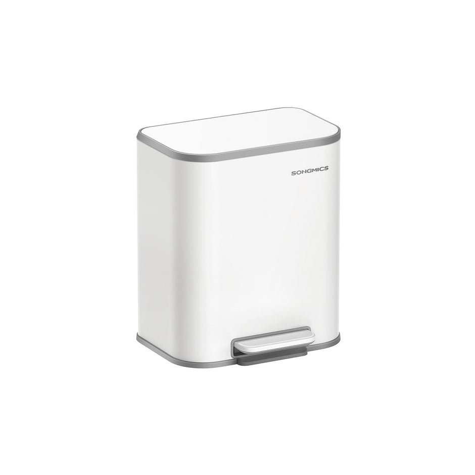 20L Kitchen Bin – Steel – Cloud White – Soft-Close Lid and Wide Non-Slip Pedal