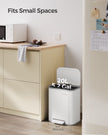 20L Kitchen Bin – Steel – Cloud White – Soft-Close Lid and Wide Non-Slip Pedal