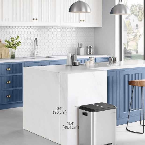 Double Bin – Steel – Metallic Silver – Soft-Close Lid, Wide Sturdy Pedal