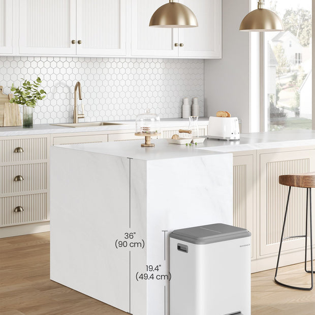 Double Bin – Steel – Cloud White – Soft-Close Lid, Inner Buckets for Recycling and Waste