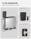 Recycling Bin – Stainless Steel – Fingerprint-Proof – Soft-Closing Lids, 3 Compartments, 54L Capacity