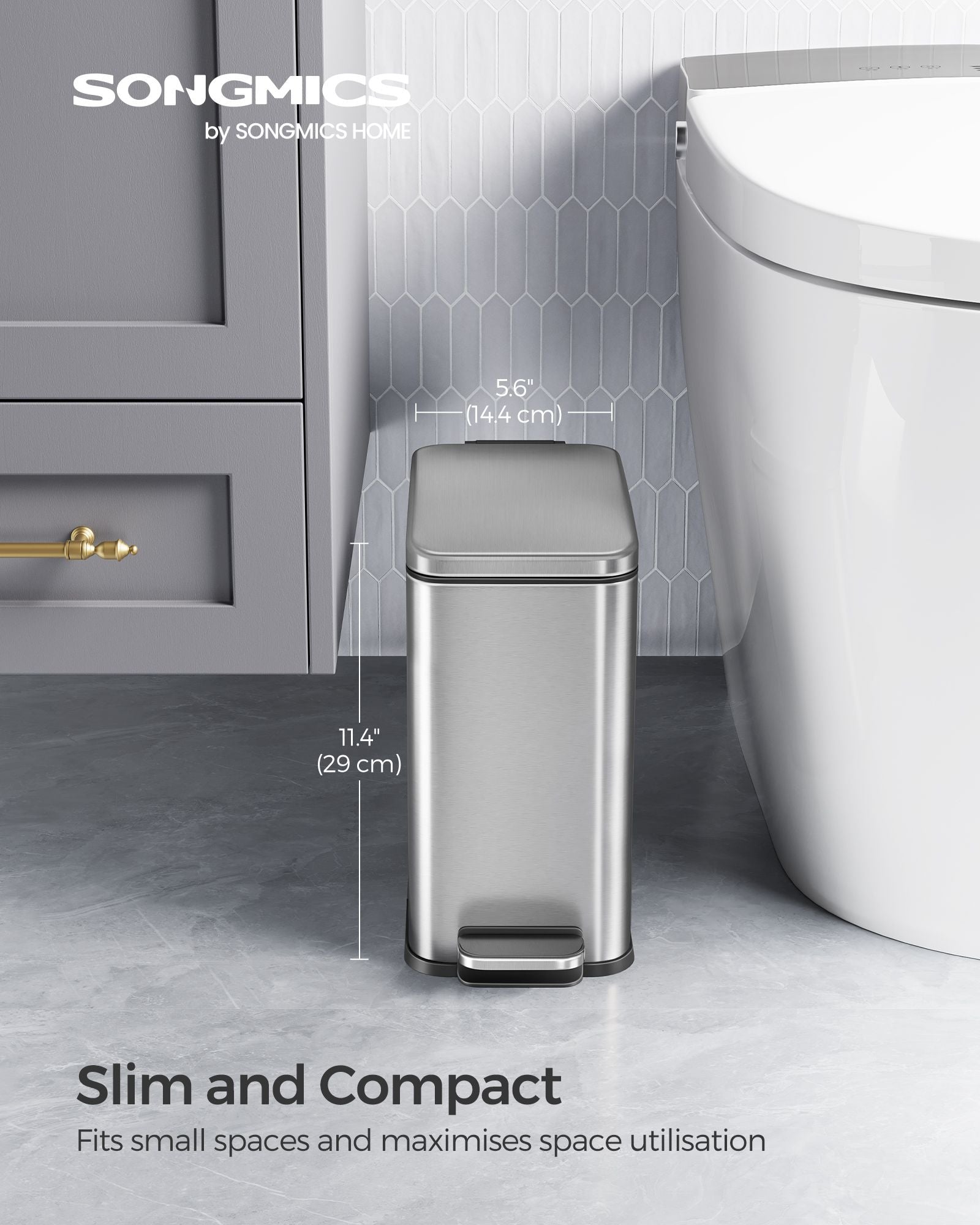 Small Steel Pedal Bin – 5L – Soft Close – Slim Design for Small Spaces