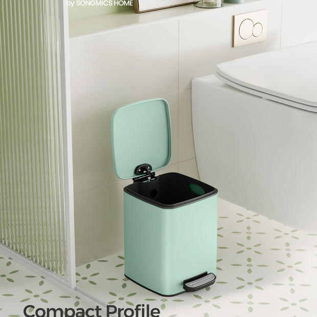 Small Bathroom Bin – Steel – Silver – Pedal Design with Soft-Close Lid