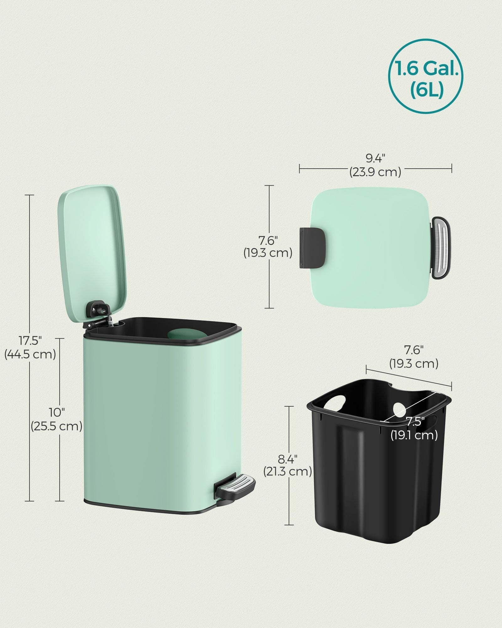 Small Bathroom Bin – Steel – Silver – Pedal Design with Soft-Close Lid