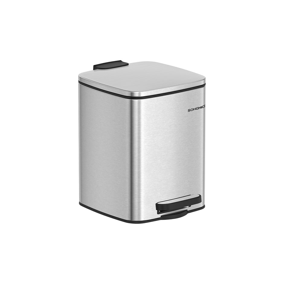 Small Bathroom Bin – Steel – Silver – Pedal Design with Soft-Close Lid