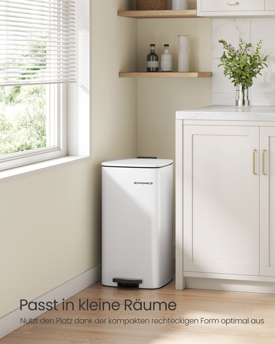 Kitchen Bin – Steel – Cloud White – 30 L with Inner Bucket