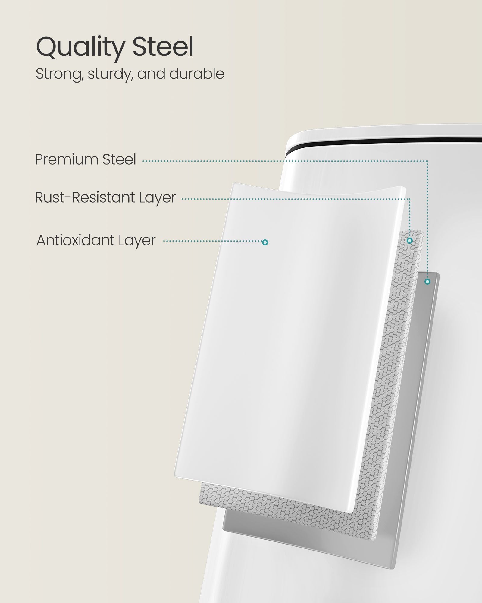Kitchen Bin – Steel – Cloud White – 30 L with Inner Bucket