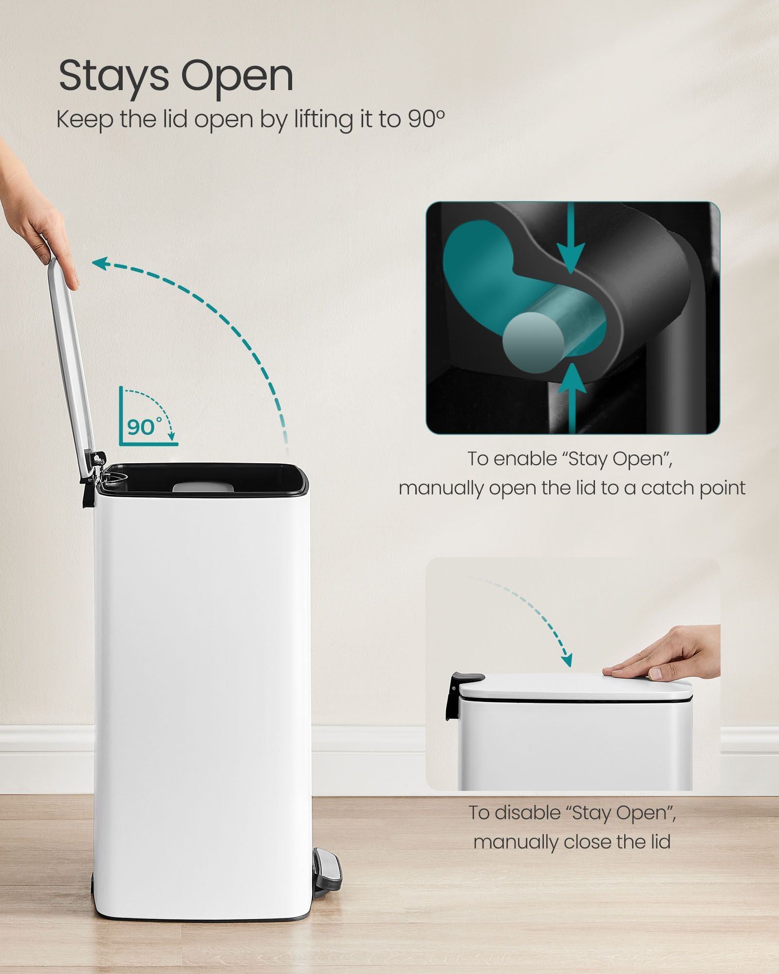 Kitchen Bin – Steel – Cloud White – 30 L with Inner Bucket