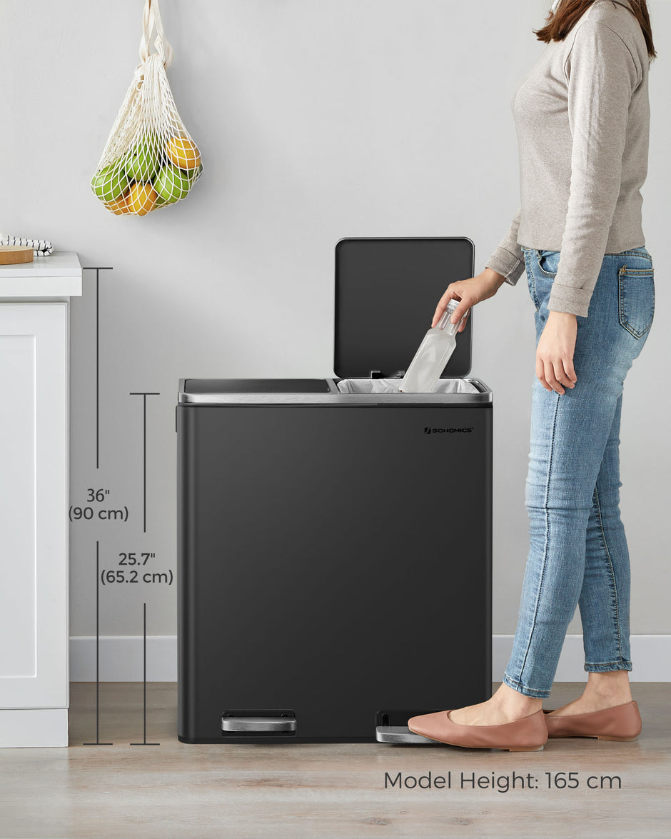 Double Rubbish Bin – Stainless Steel – Fingerprint Proof – Dual Compartment with Carry Handles