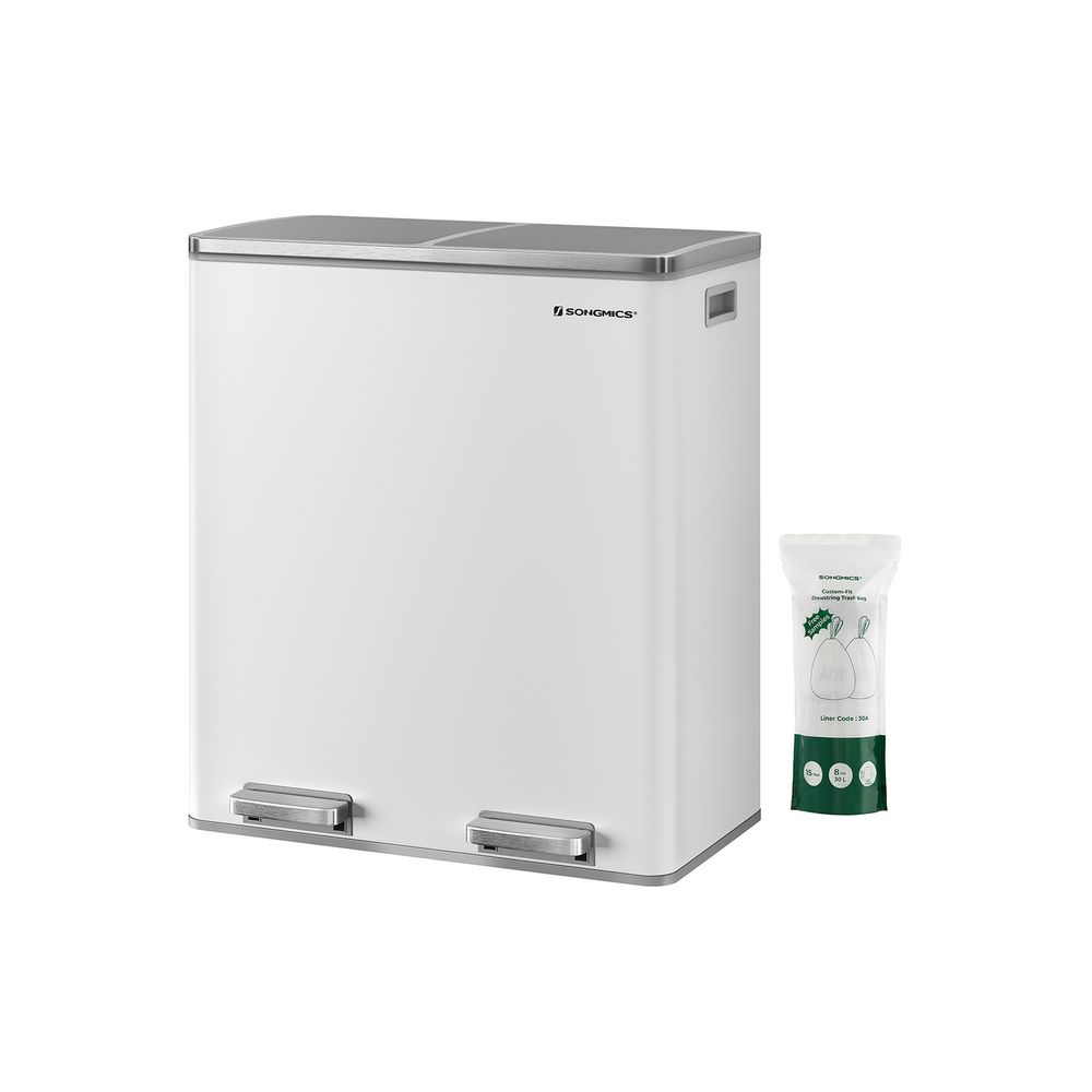 Step-Open Waste Bin – Metal – Cream – Dual Compartment with Soft Closure