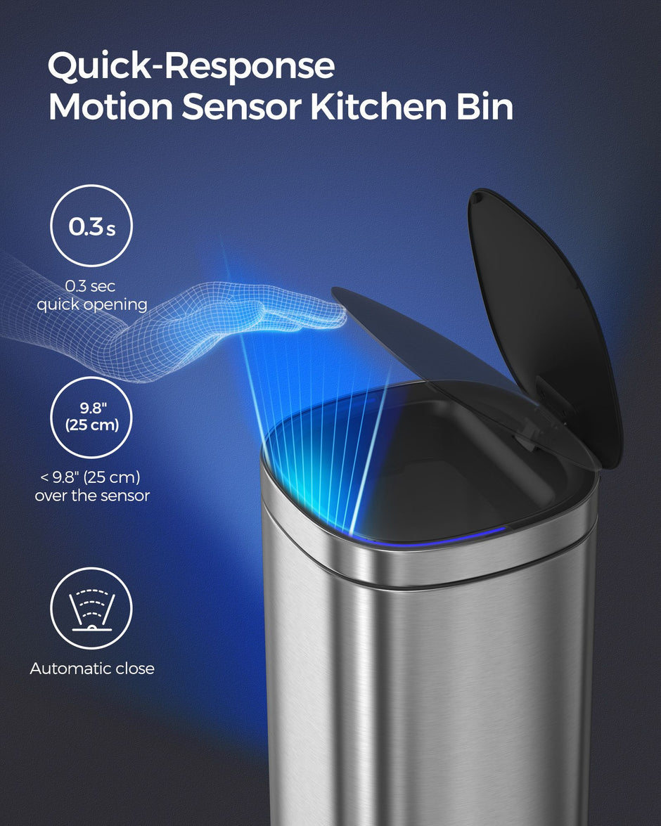 Automatic Rubbish Bin – Stainless Steel – Silver – Motion Sensor with Ozone Odour Control