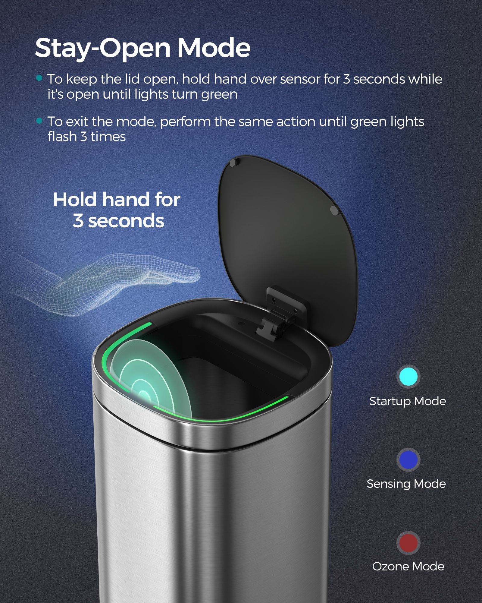 Automatic Rubbish Bin – Stainless Steel – Silver – Motion Sensor with Ozone Odour Control