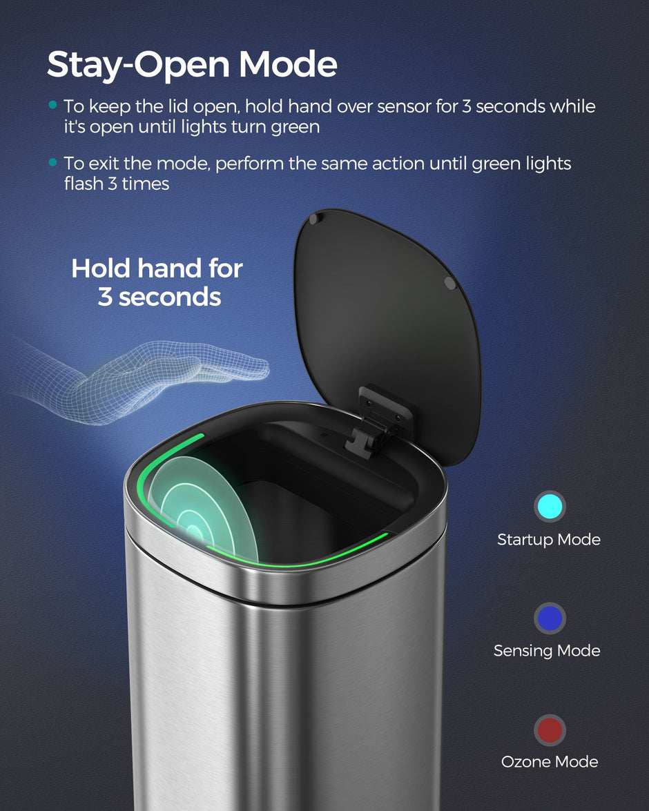 Automatic Rubbish Bin – Stainless Steel – Silver – Motion Sensor with Ozone Odour Control