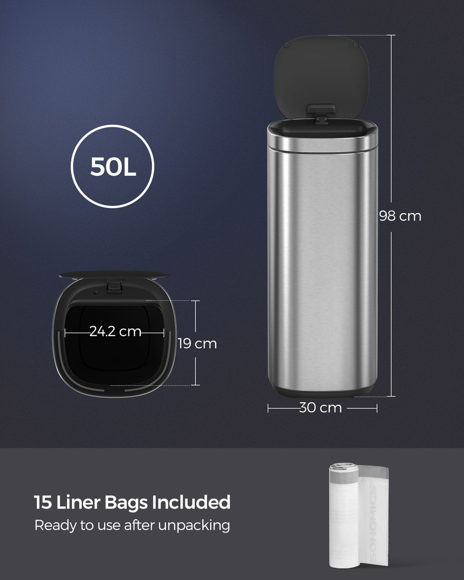 Automatic Rubbish Bin – Stainless Steel – Silver – Motion Sensor with Ozone Odour Control