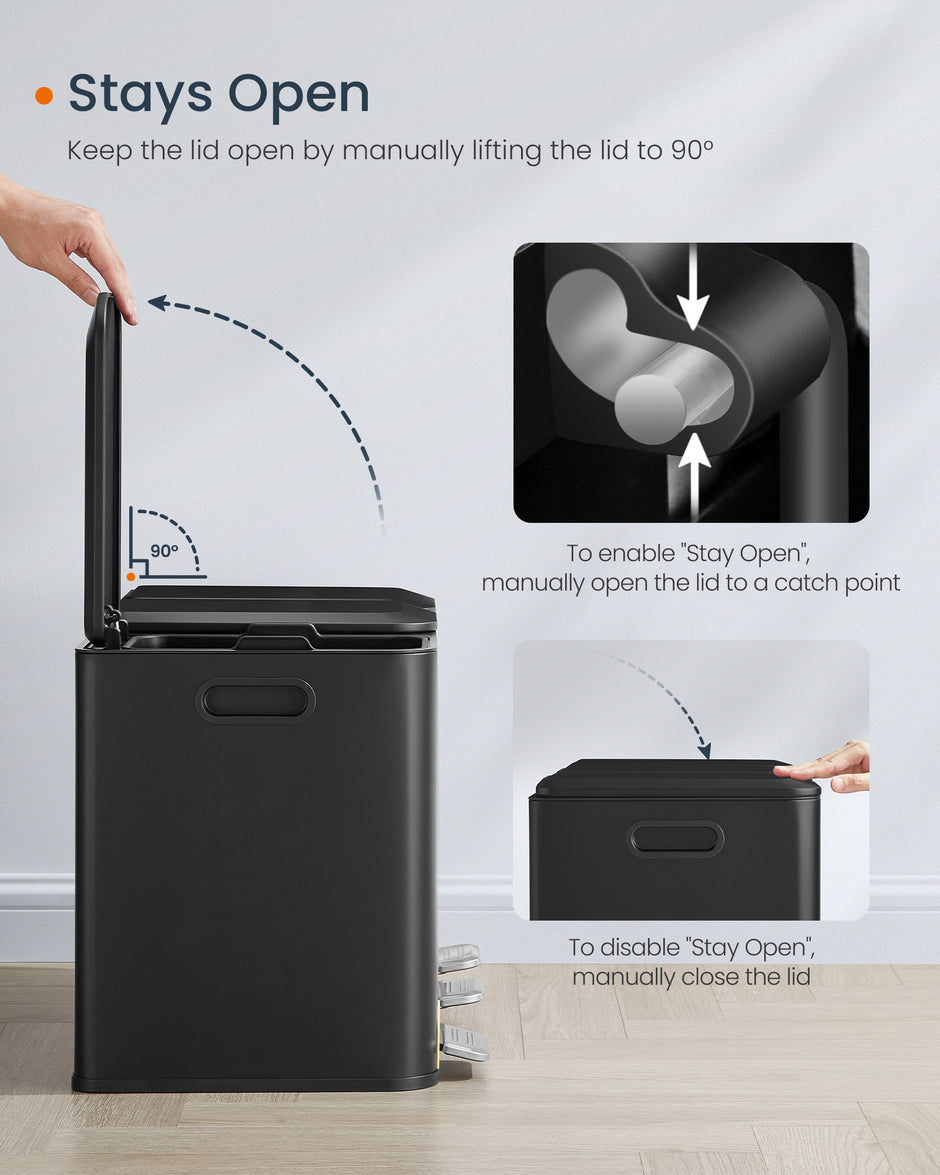 Triple Kitchen Bin – Steel – Ink Black – Colour-Coded Pedals for Waste Separation