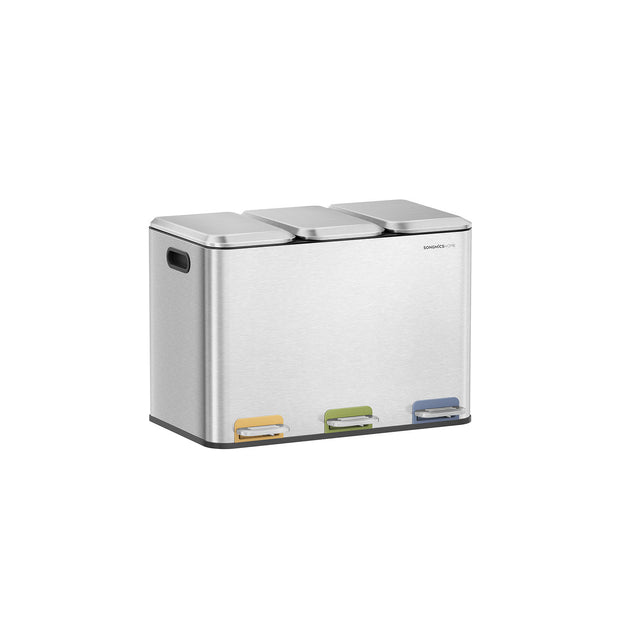 Triple Kitchen Bin – Steel – Cloud White – Colour-Coded Pedals for Waste Separation