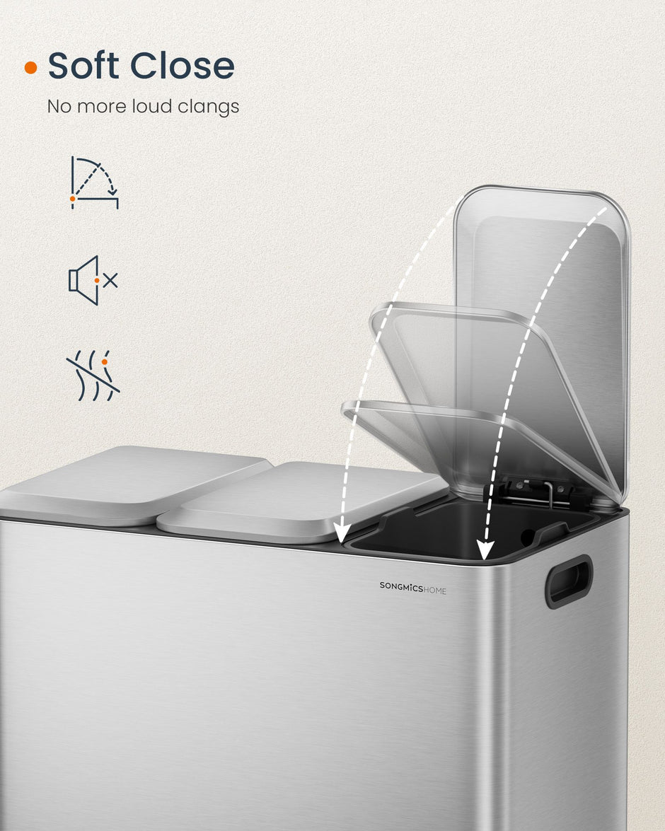 Triple Kitchen Bin – Steel – Cloud White – Colour-Coded Pedals for Waste Separation