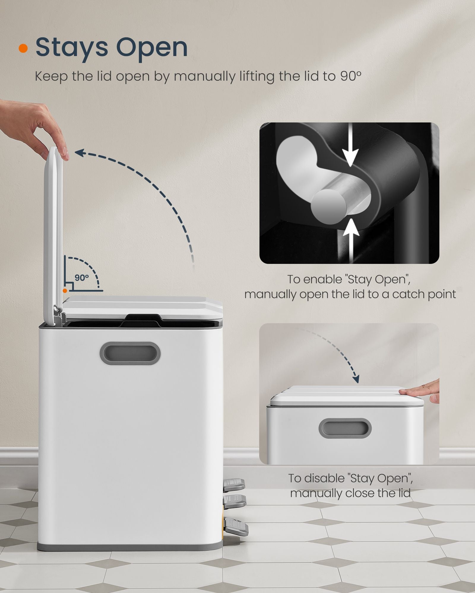 Triple Kitchen Bin – Steel – Cloud White – Colour-Coded Pedals for Waste Separation