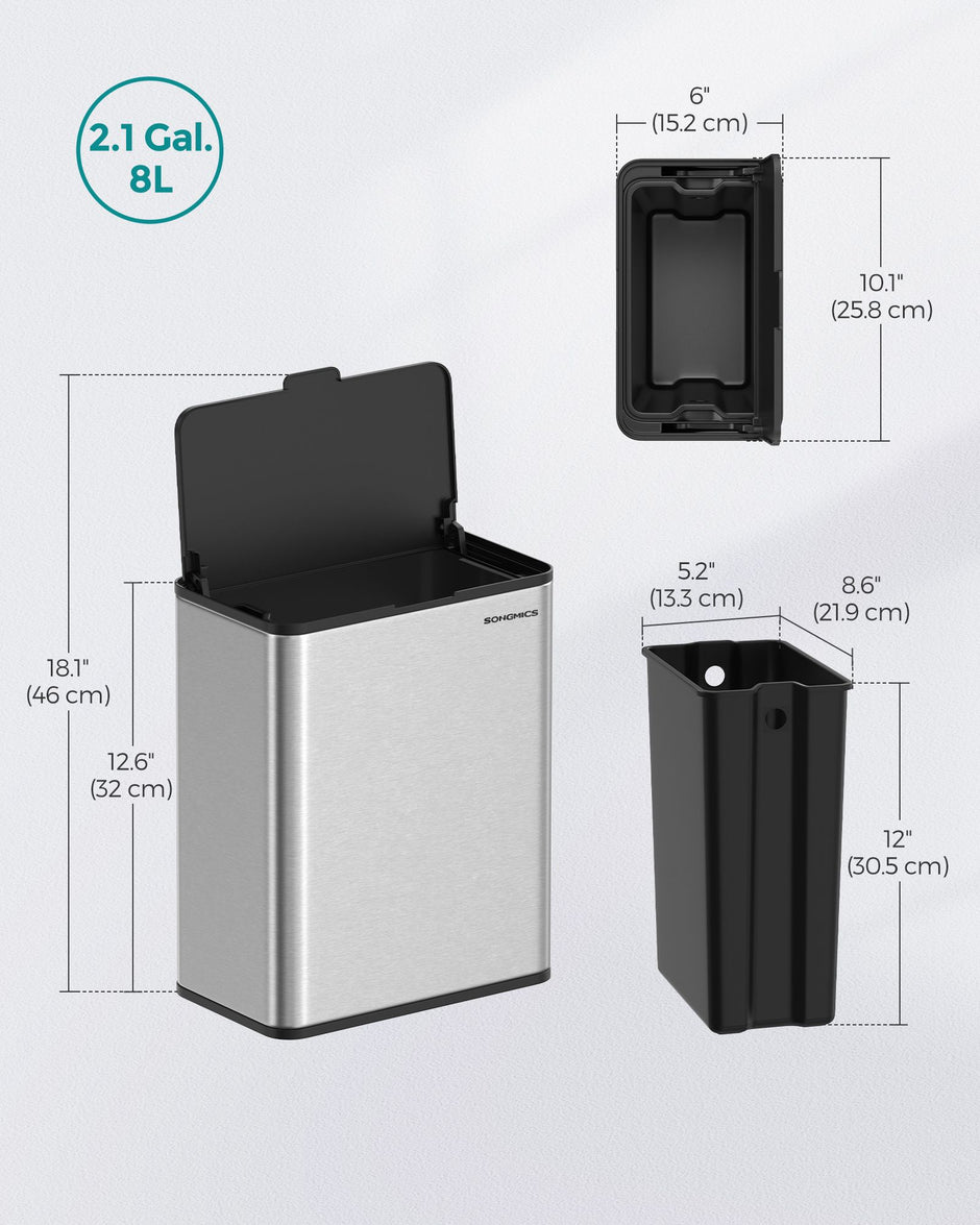 8L Steel Hanging Kitchen Bin – Silver – Lid Included – Food Waste Collection