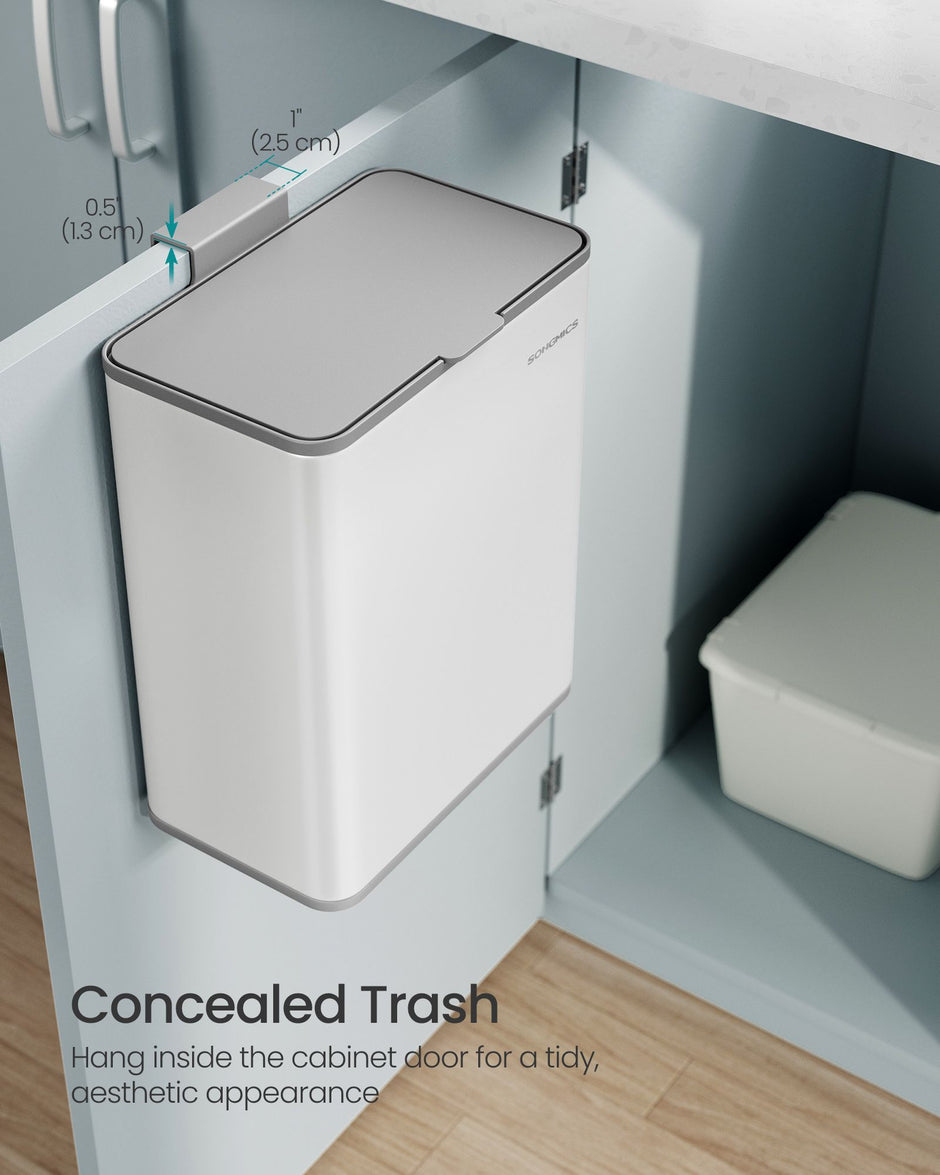 Hanging Steel Kitchen Bin – Cloud White – 8L Capacity – Lid for Food Waste with Hooks