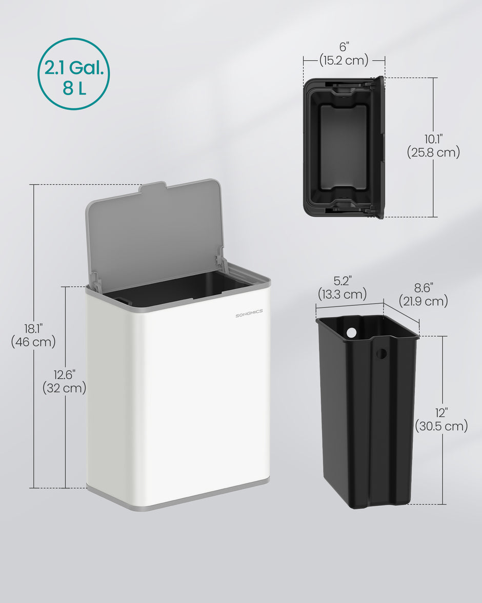 Hanging Steel Kitchen Bin – Cloud White – 8L Capacity – Lid for Food Waste with Hooks