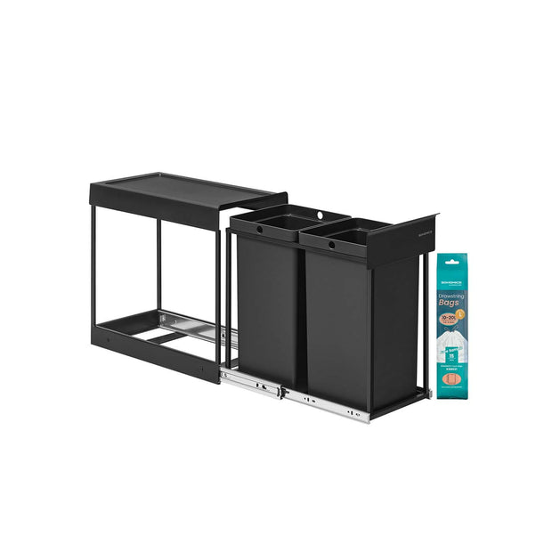Pull-Out Kitchen Bin – Steel Frame with ABS Lid – Ink Black – Double Compartment for Recycling and Waste