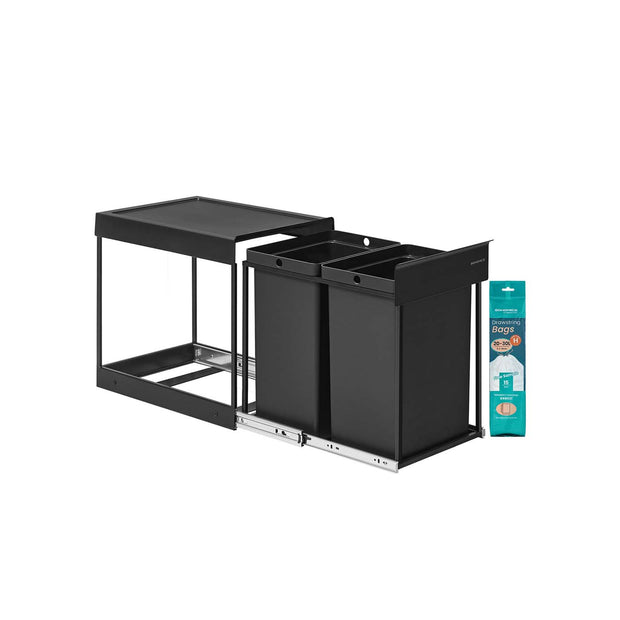 Pull-Out Kitchen Bin – Steel Frame with ABS Lid – Ink Black – Double Compartment for Recycling and Waste