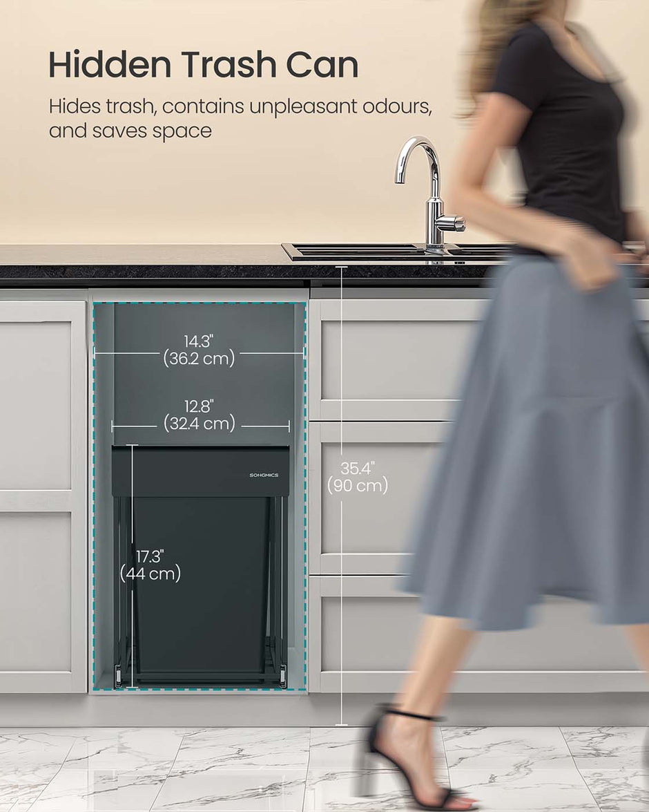 Pull-Out Kitchen Bin – Steel Frame with ABS Lid – Ink Black – Double Compartment for Recycling and Waste