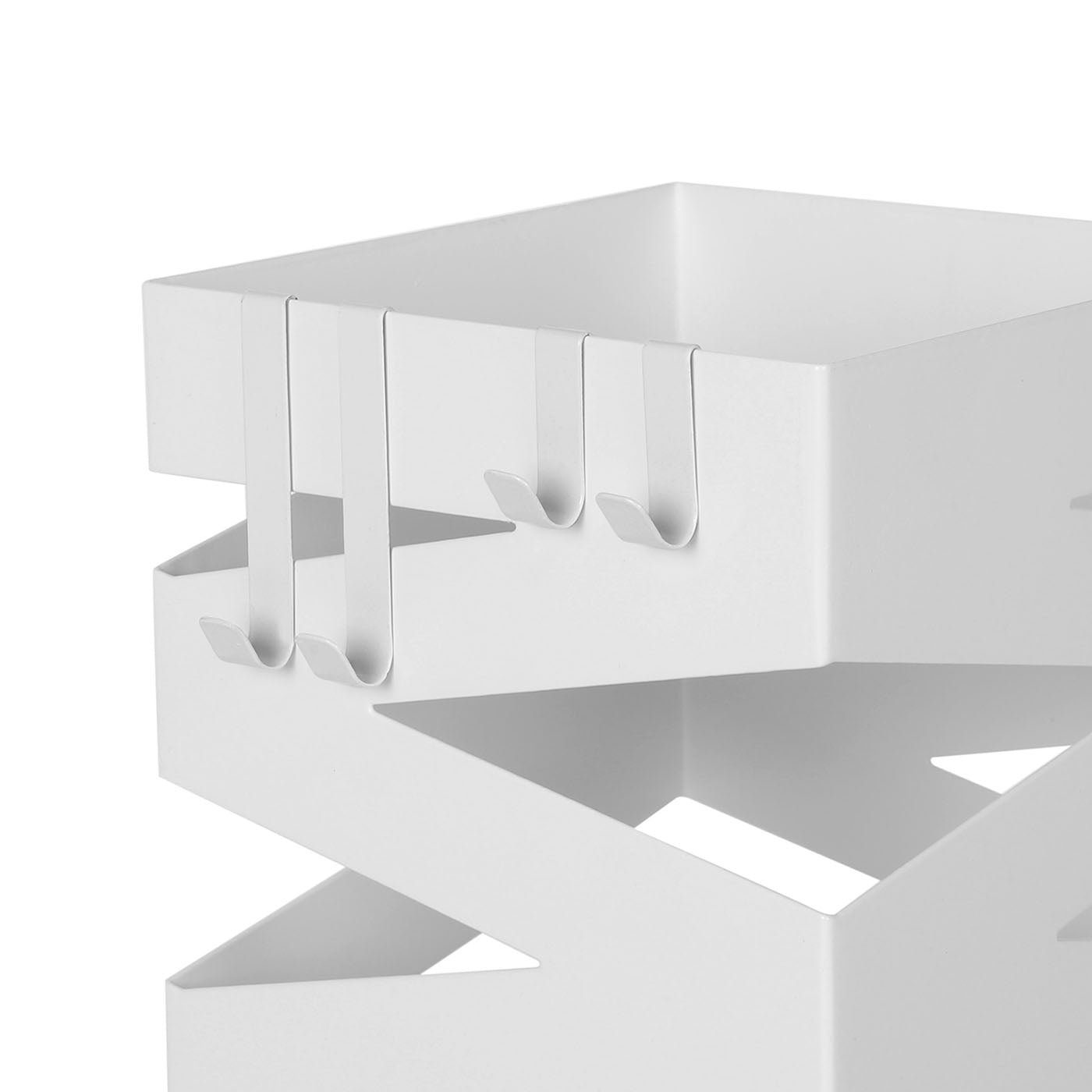Square Umbrella Holder Rack – Metal – White – With Hooks and Drip Tray
