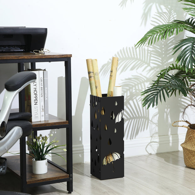 Umbrella Stand – Metal – Black – Includes Drip Tray and Hooks