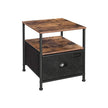 Bedside Table – Fabric and Wood – Rustic Brown & Black – Industrial Style with Storage and Shelves