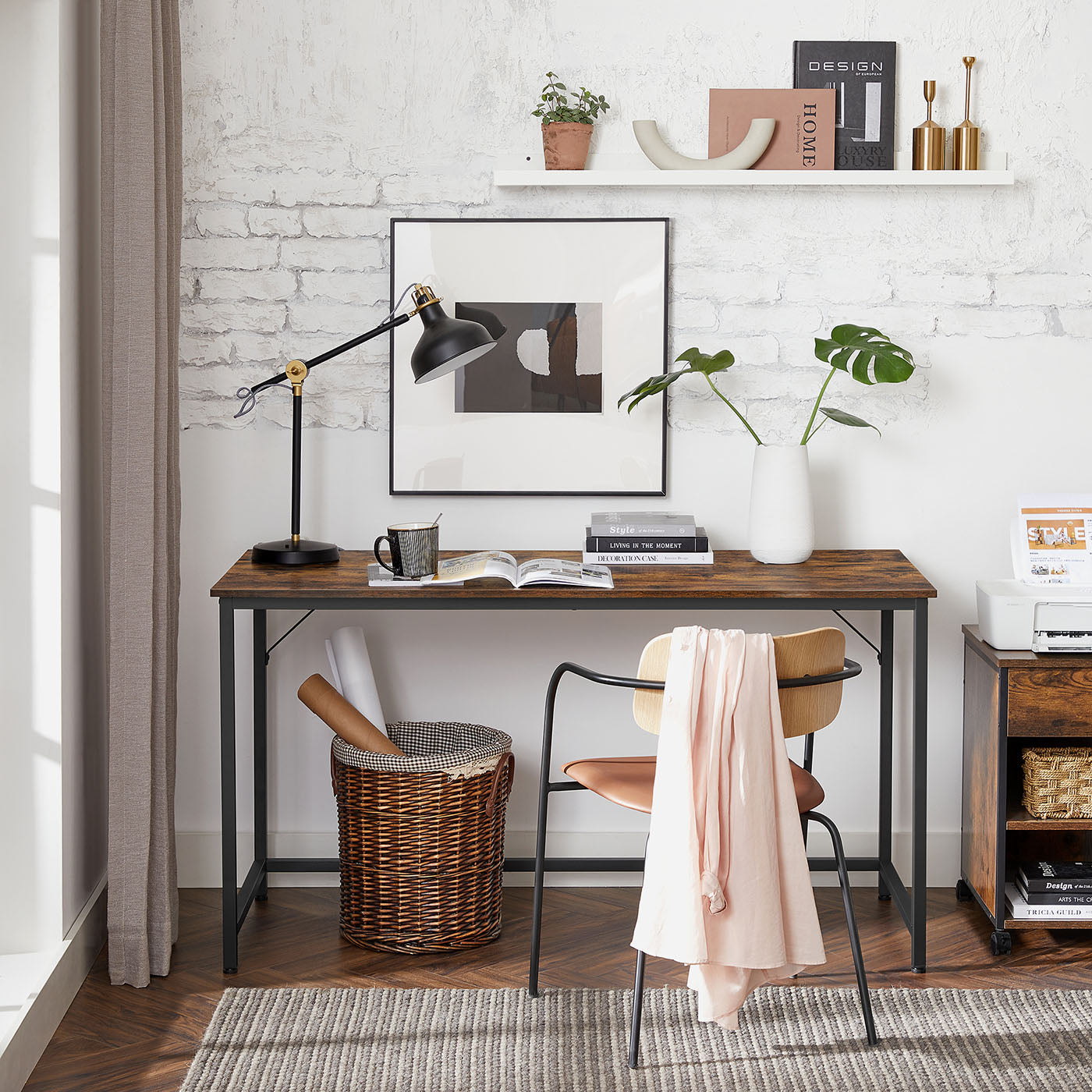 Small Office Desk – Steel – Hazelnut Brown and Black – Industrial Design with Simple Assembly