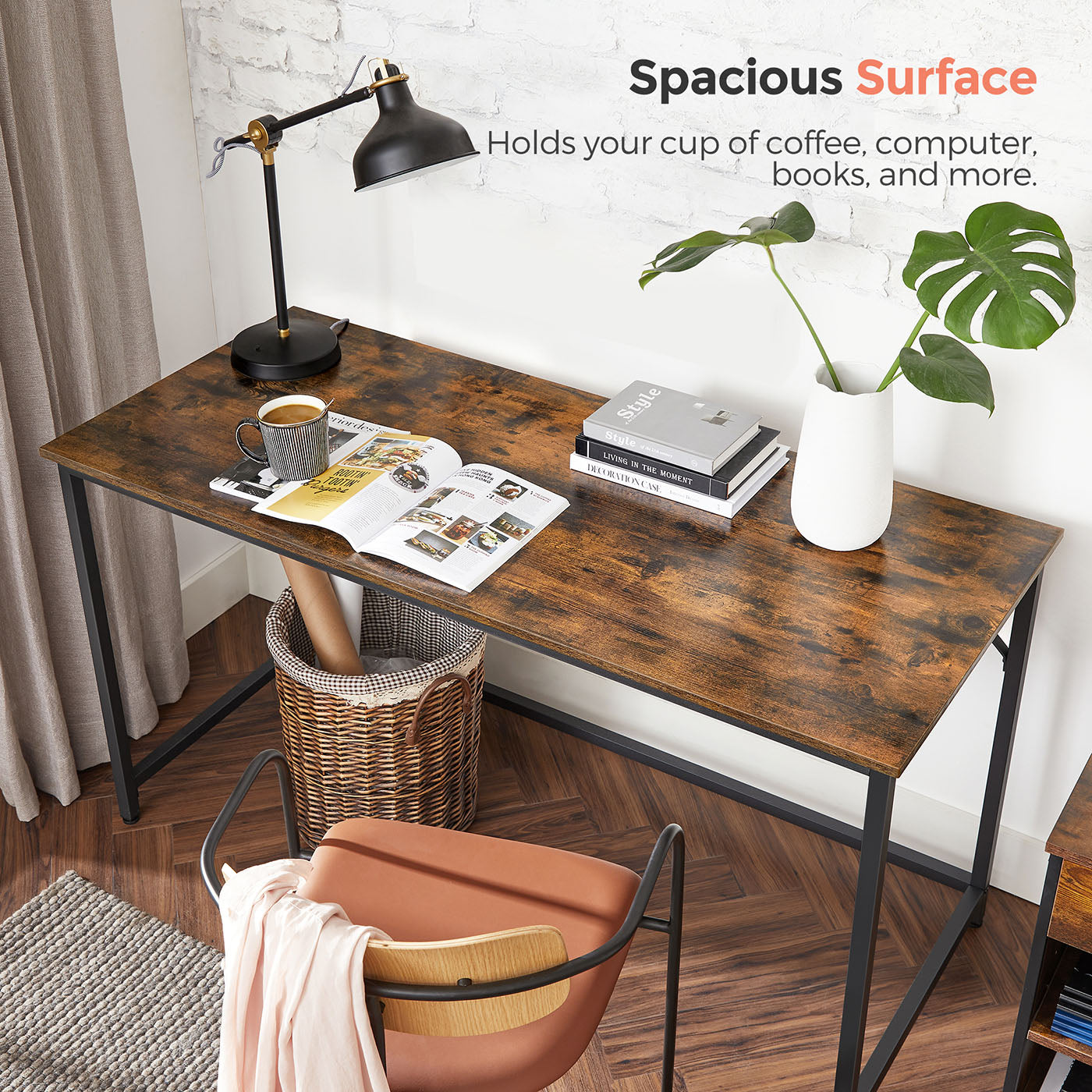 Small Office Desk – Steel – Hazelnut Brown and Black – Industrial Design with Simple Assembly