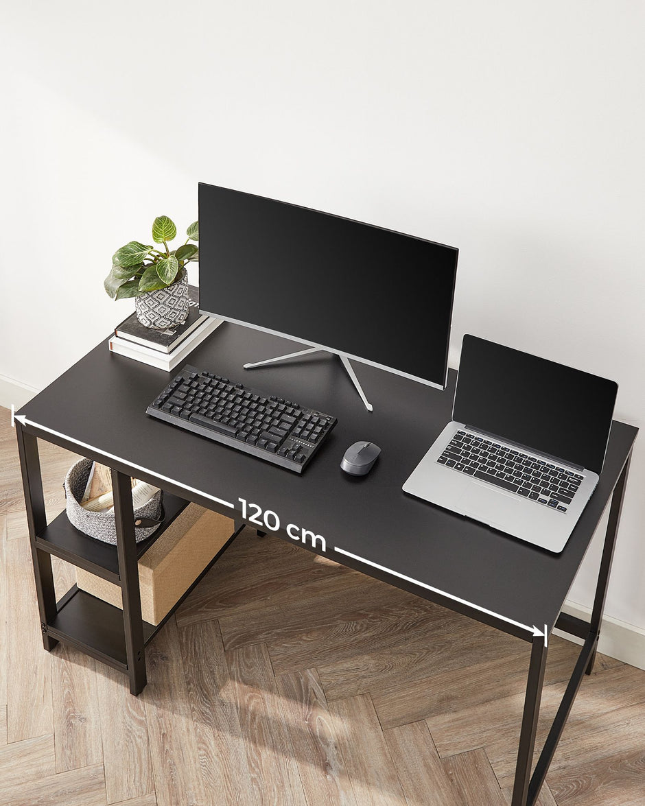 Writing Desk – Metal and Wood – Rustic Brown – Versatile Shelving Option