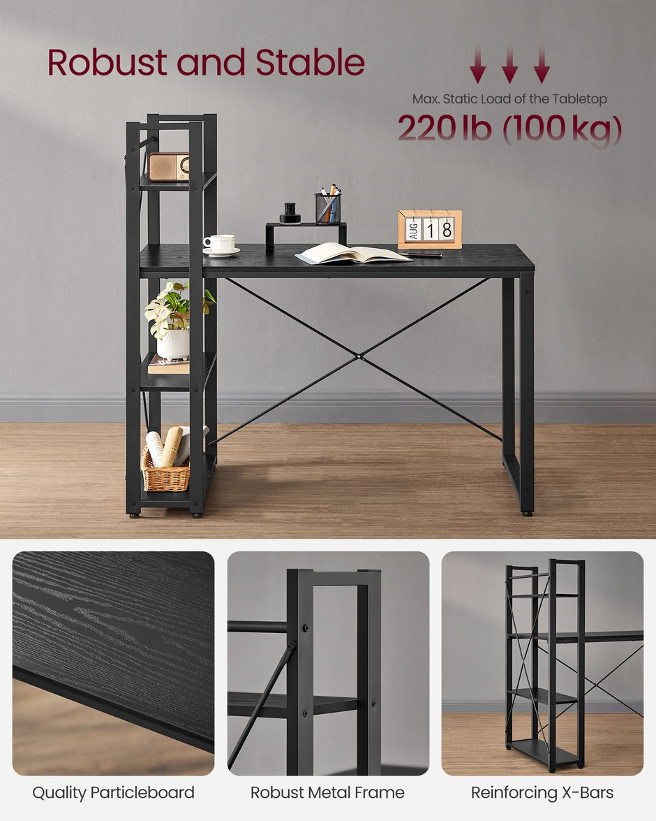 Writing Desk – Wood and Metal – Rustic Brown and Black – Adjustable Storage Shelves