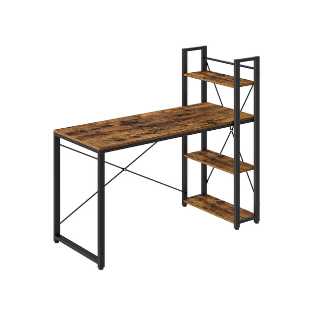 Computer Desk – Wood – Rustic Brown and Ink Black – Storage Shelves, Stable Design, Easy Assembly