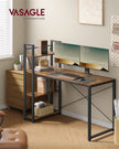 Computer Desk – Wood – Rustic Brown and Ink Black – Storage Shelves, Stable Design, Easy Assembly